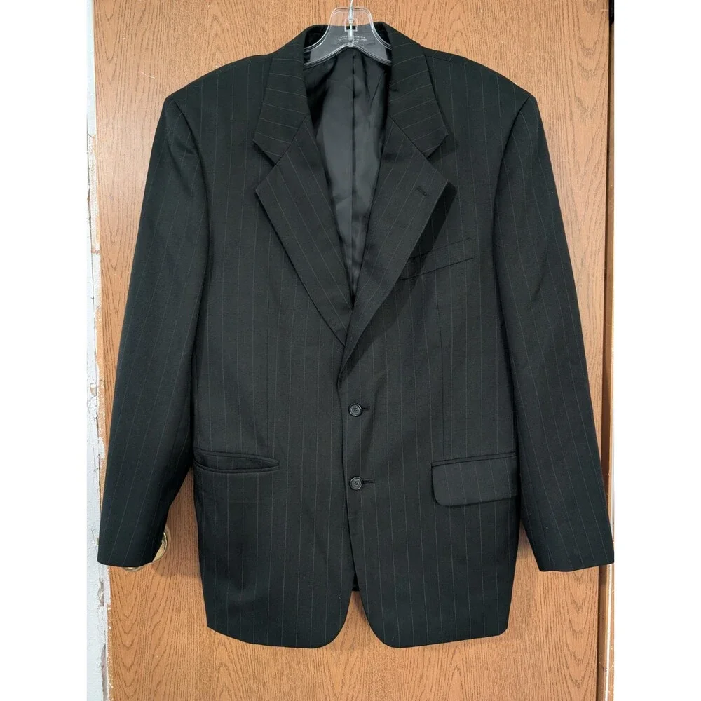 Vintage Petrocelli Black Stripe Wool Blend Men Blazer Sport Coat Jacket sz 42 R